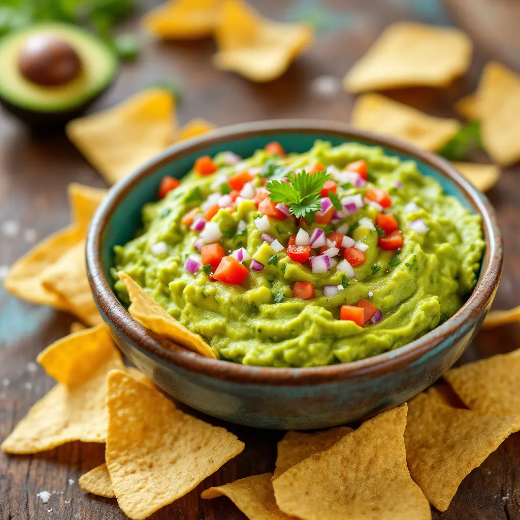 A bowl of freshly made 5 ingredient guacamole