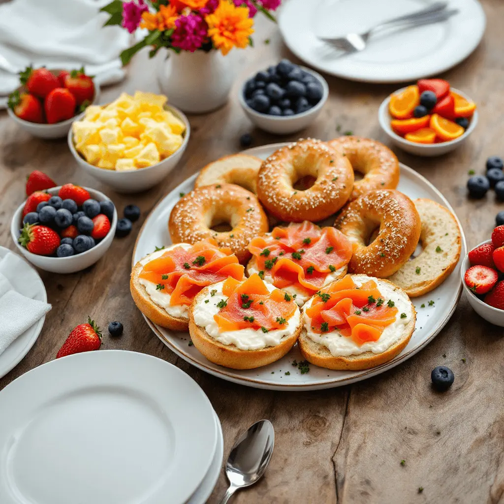 colorful spread of kosher breakfast dishes