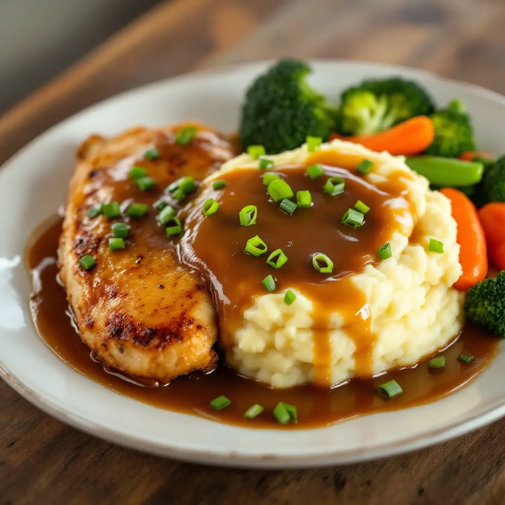 plate of mashed potatoes and gravy